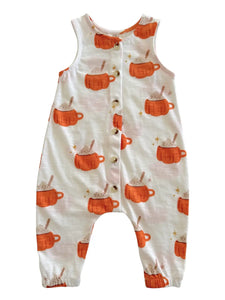 Tank Button Pants Romper | White Pumpkin Mug - PREORDER