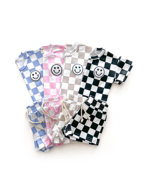 Checkered Smiley Top & Shorts Set | Pink - PREORDER