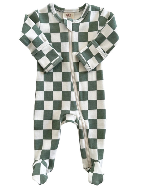 Zip Footie Romper | Matcha Milkshake Checkerboard - PREORDER