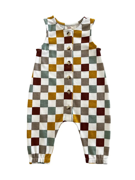 Tank Button Pants Romper | Cannoli Checkerboard - PREORDER