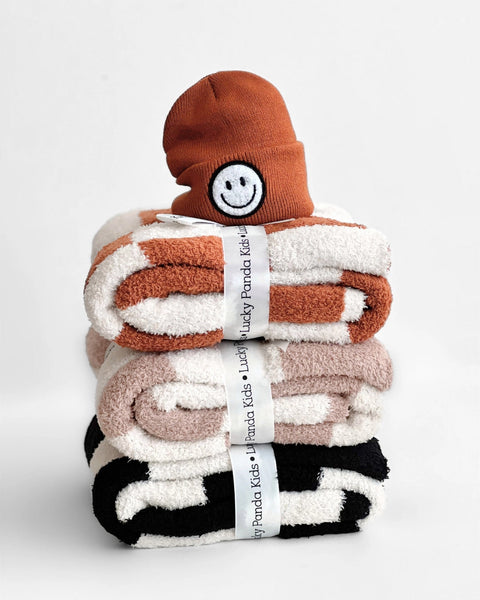 Checkered Plush Baby Blanket | Copper - PREORDER