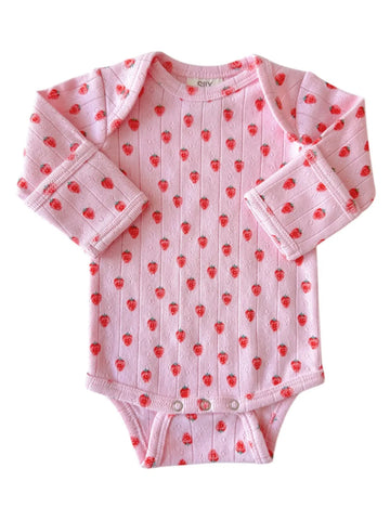 Organic Pointelle Long Sleeve Bodysuit | Pink Strawberry - PREORDER