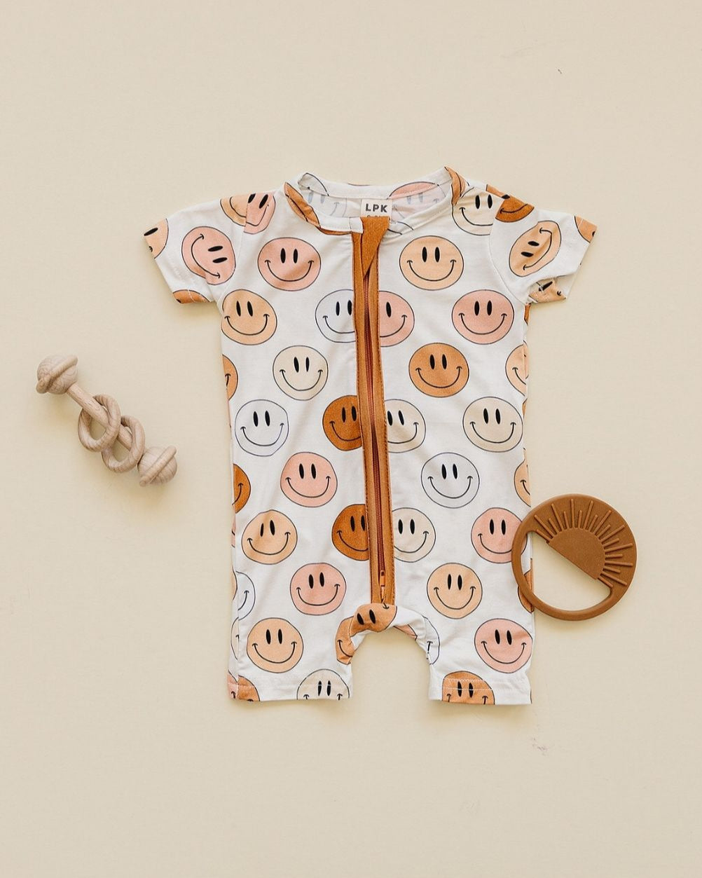 Smiley Bamboo Shorty Romper | Copper - PREORDER