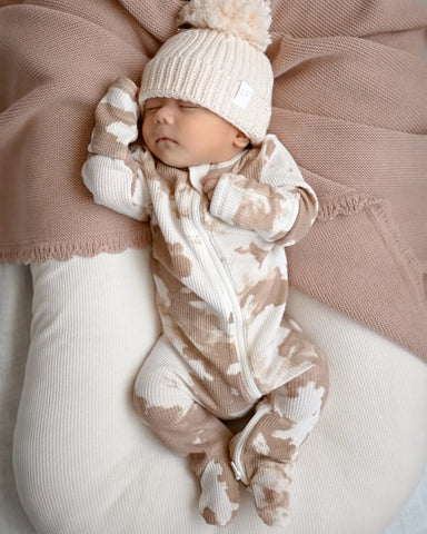 Waffle Zip Footie Romper | Almond Tie Dye - PREORDER