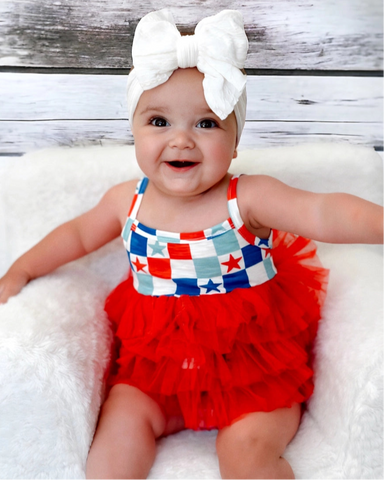 Tutu Romper | Blue USA Checkerboard & Stars - PREORDER