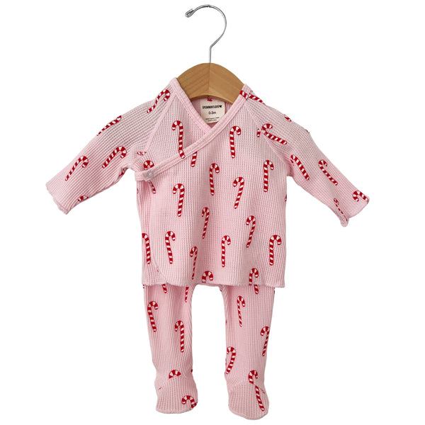 Waffle Kimono & Pant Set | Pink Candy Cane - PREORDER