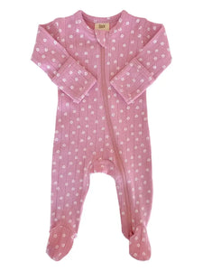 Organic Pointelle Zip Footie | Pink Flower - PREORDER