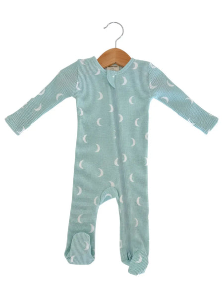 Waffle Zip Footie Romper | Light Blue Moon - PREORDER