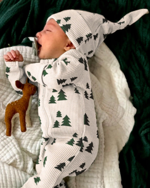 Waffle Knot Beanie | Forest Green Trees - PREORDER