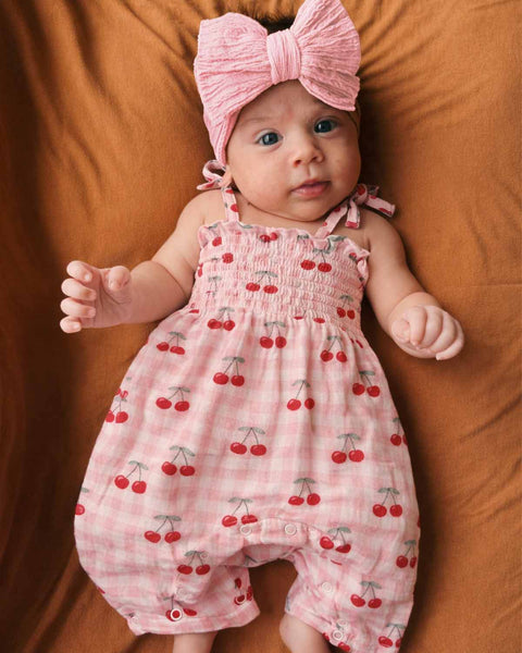 Smocked Ruffle Jumpsuit | Gingham Cherries - PREORDER