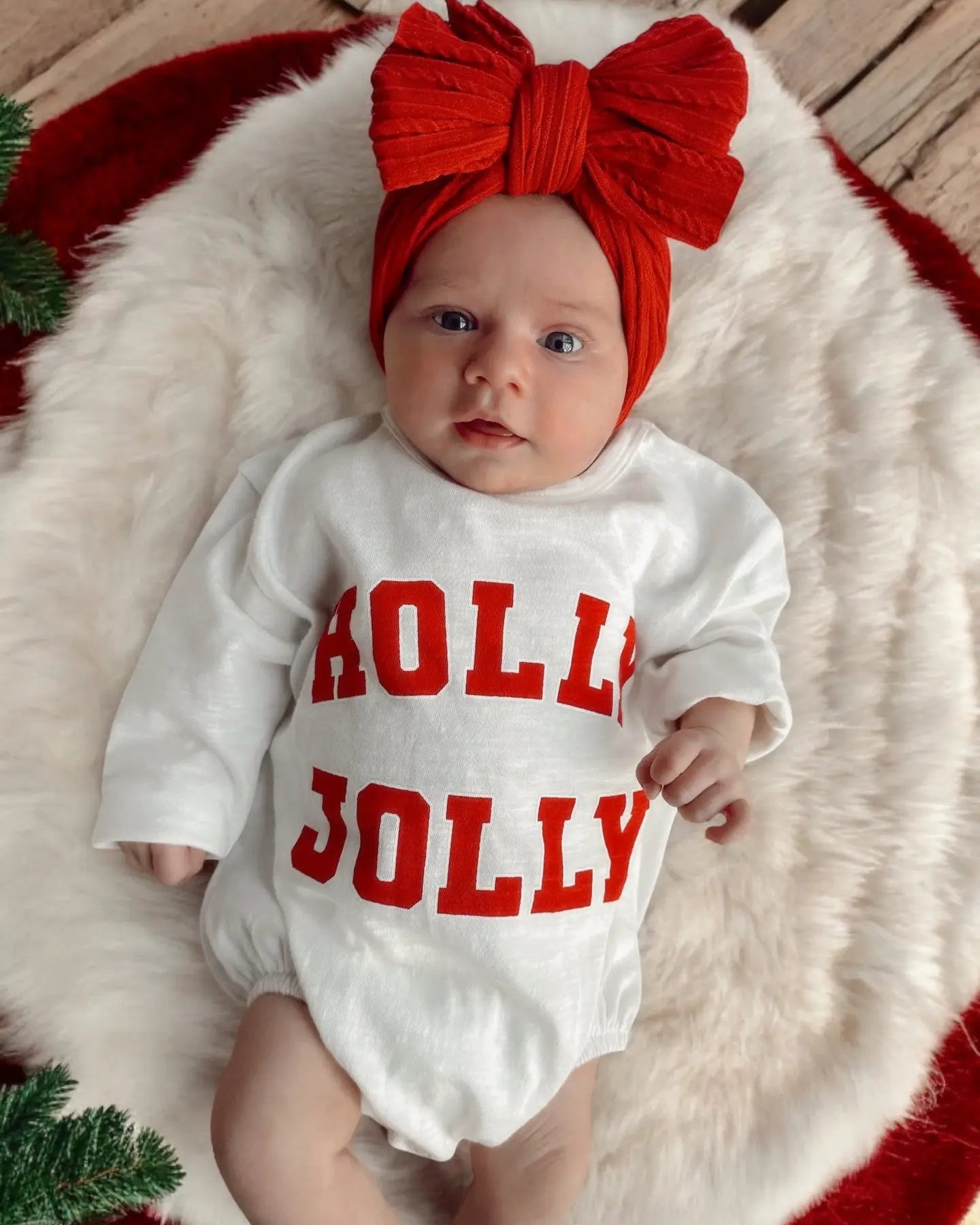 Long Sleeve Bubble Romper | White Holly Jolly - PREORDER