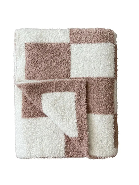 Checkered Plush Baby Blanket | Latte - PREORDER