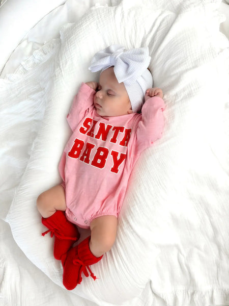 Long Sleeve Bubble Romper | Pink Santa Baby - PREORDER