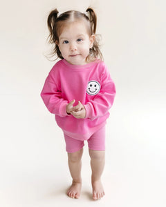 Smiley Top & Biker Shorts Set | Pink - PREORDER