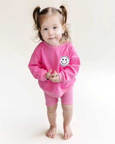 Smiley Top & Biker Shorts Set | Pink - PREORDER