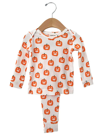 Waffle Top & Pants Set | White Jack-O-Lantern - PREORDER