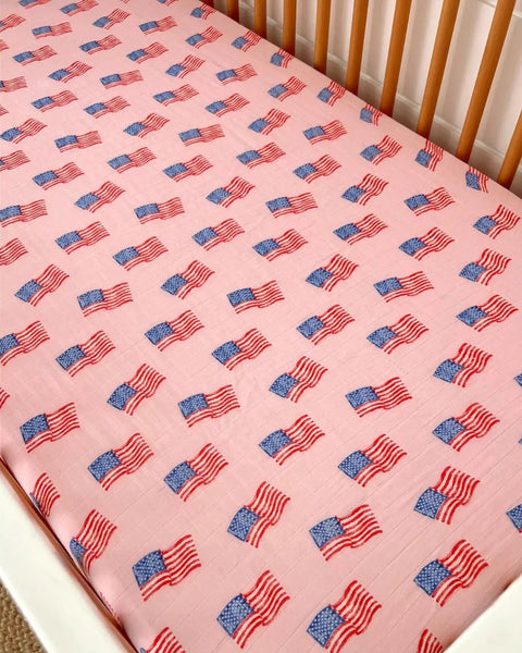 Muslin Crib Sheet | American Flag Pink - PREORDER