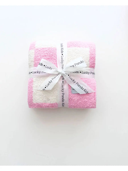 Checkered Plush Baby Blanket | Pink - PREORDER