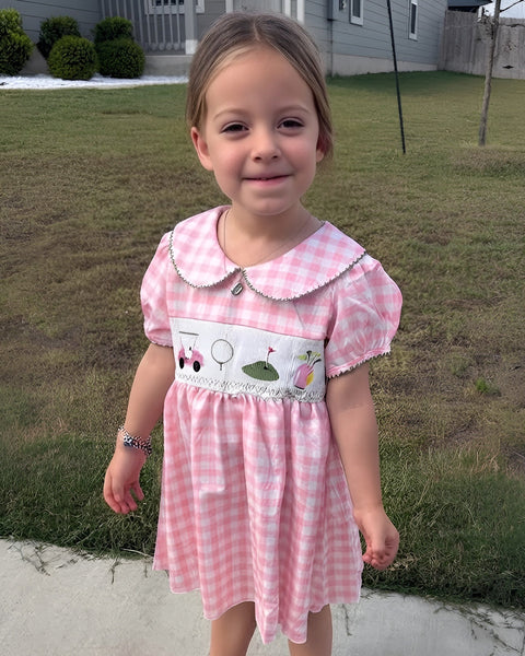 Embroidered Smocked Dress | Golf Day Gingham - PREORDER