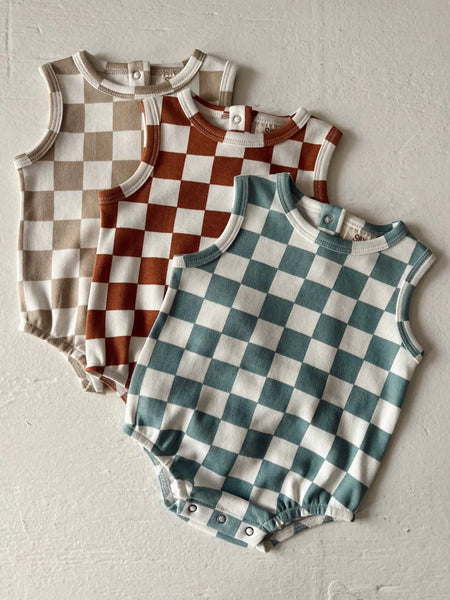 Tank Bubble Romper | Blueberry Muffin Checkerboard - PREORDER