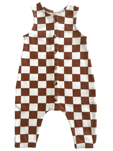 Tank Button Pants Romper | Stracciatella Checkerboard - PREORDER