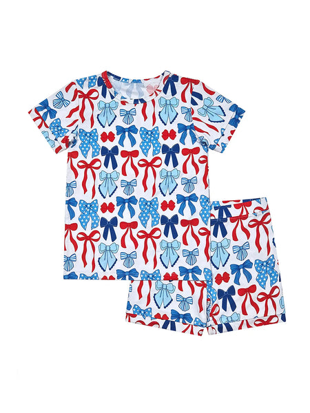 Bamboo Top & Shorts Set | Red-White & Bows - PREORDER