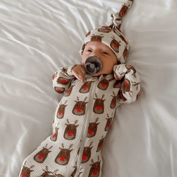 Waffle Zip Footie Romper | Reindeer - PREORDER