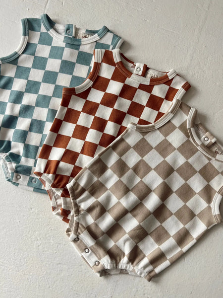 Tank Bubble Romper | Tiramisu Checkerboard - PREORDER