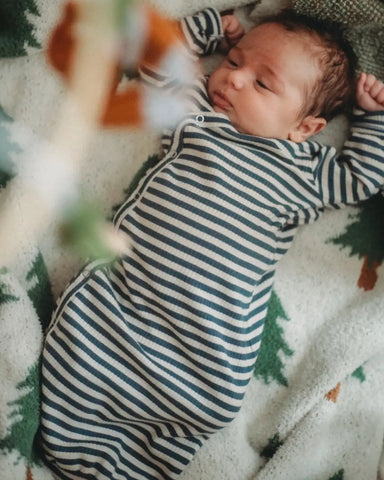 Organic Ribbed Gown | Steel Blue Stripes - PREORDER