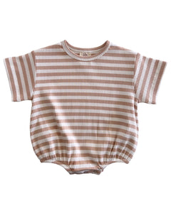 Ribbed Bubble Romper | Cream Stripes - PREORDER