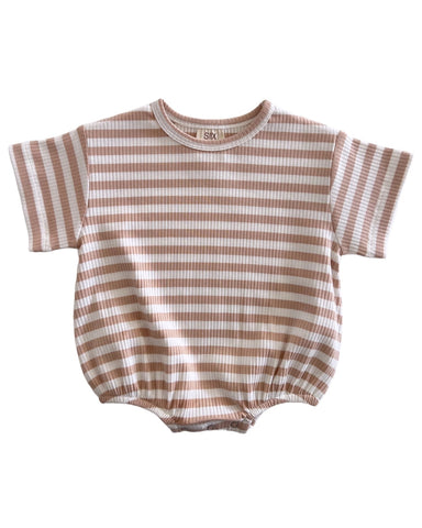 Ribbed Bubble Romper | Cream Stripes - PREORDER