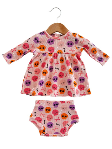 Waffle Simple Dress & Bloomer | Pink Candy Skulls - PREORDER