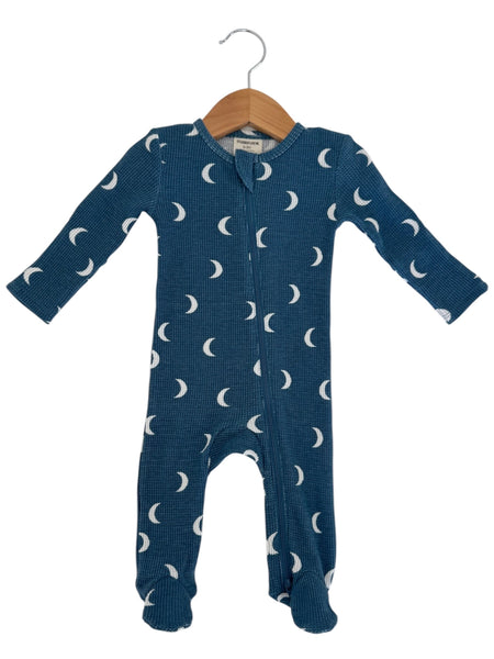 Waffle Zip Footie Romper | Midnight Moon - PREORDER