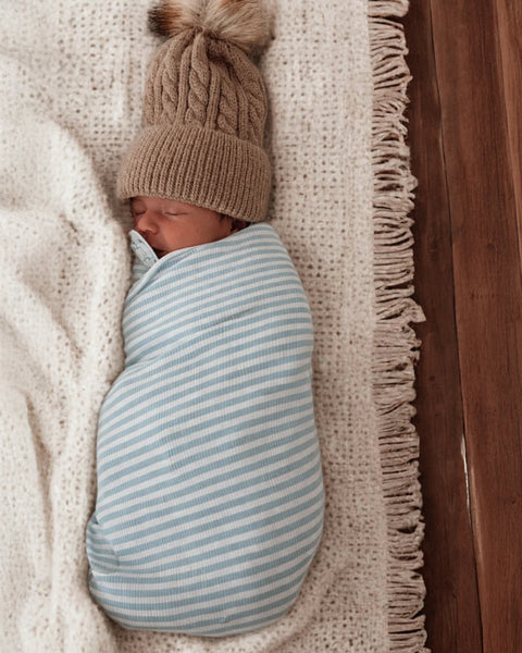 Ribbed Swaddle | Dusty Blue Stripe - PREORDER