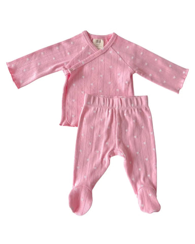Organic Pointelle Newborn Set | Pink w/ White Heart - PREORDER