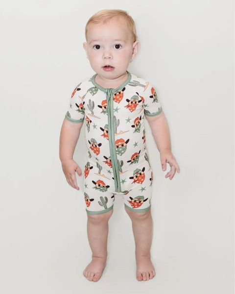 Bamboo Shorty Romper | Smiley Cowboy - PREORDER