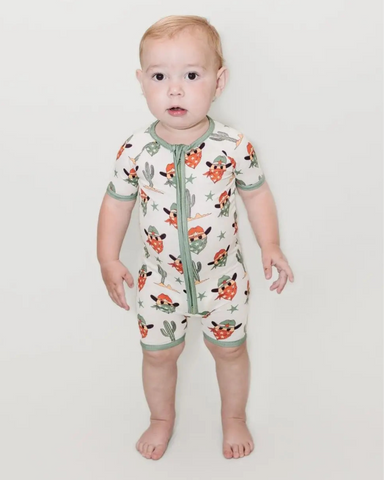 Bamboo Shorty Romper | Smiley Cowboy - PREORDER