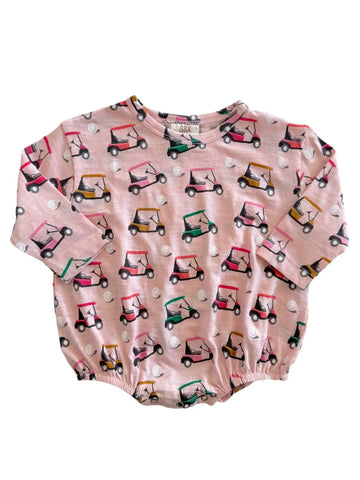 Long Sleeve Bubble Romper | Pink Golf Cart - PREORDER