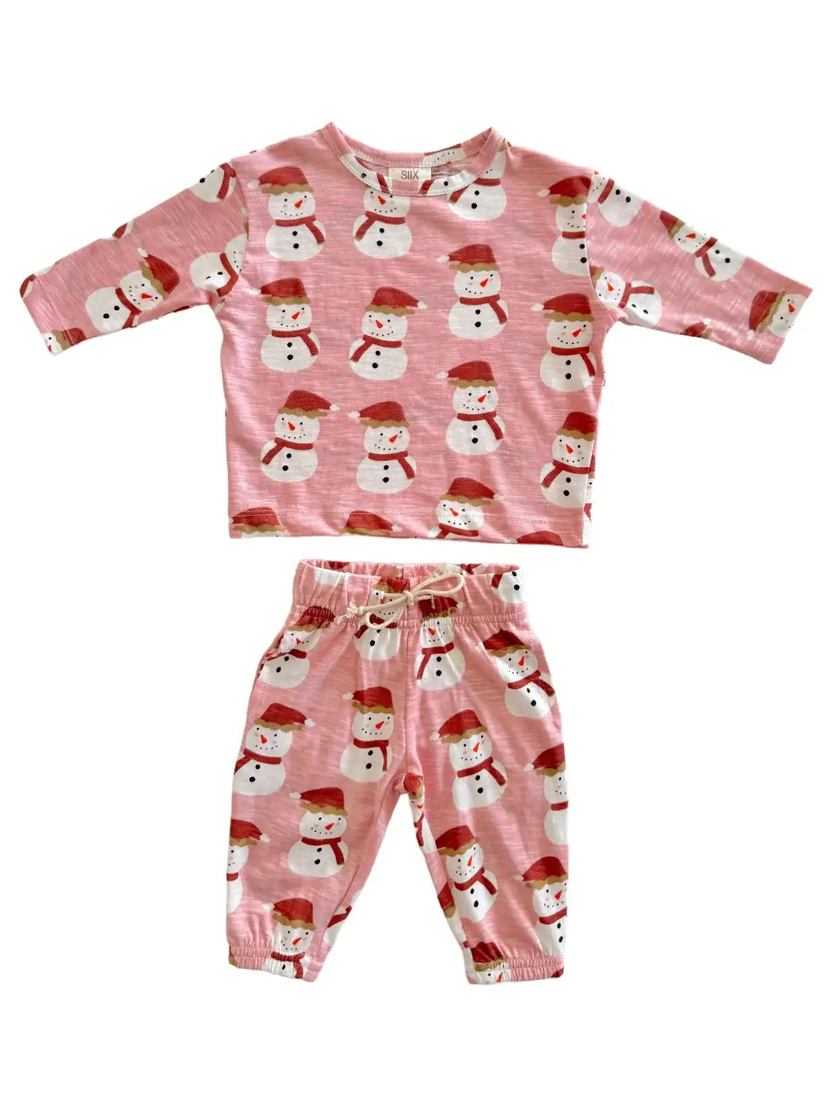 Organic Long Sleeve Tee & Pant Set | Pink Snowman - PREORDER
