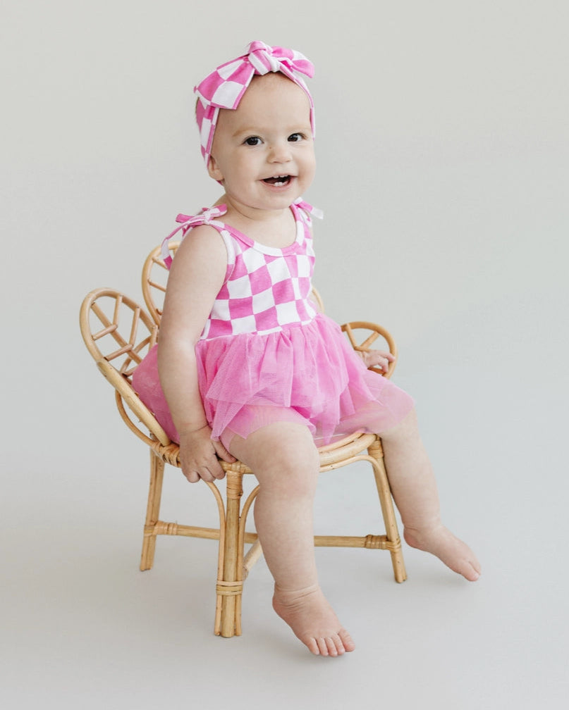 Checkered Tutu Romper | Bubblegum - PREORDER