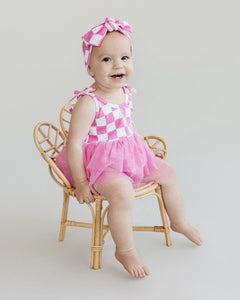 Checkered Tutu Romper | Bubblegum - PREORDER