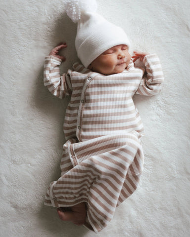 Organic Ribbed Gown | Cream Stripes - PREORDER