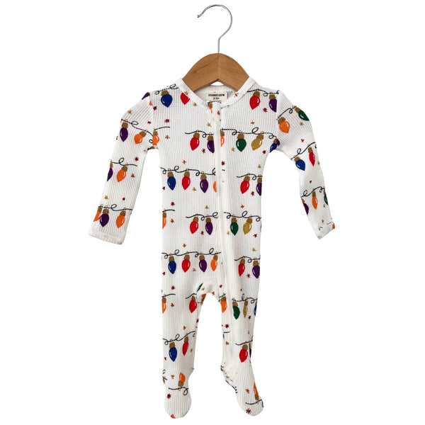 Waffle Zip Footie Romper | Christmas Lights - PREORDER