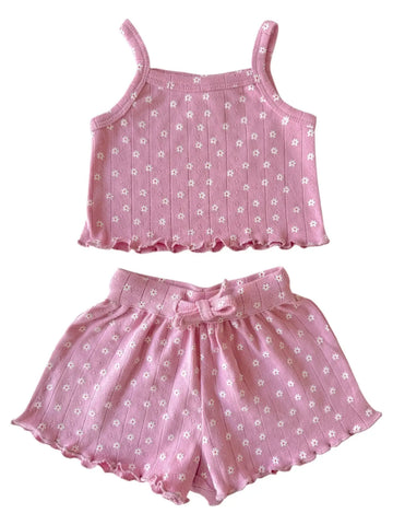 Organic Pointelle Summer Set | Pink Flower - PREORDER