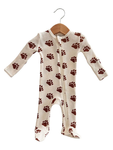 Waffle Zip Footie Romper | Bear Paw - PREORDER