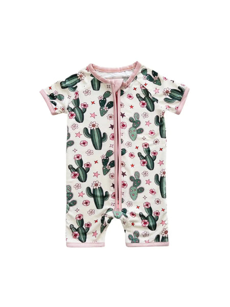 Bamboo Shorty Romper | Cactus Flowers - PREORDER