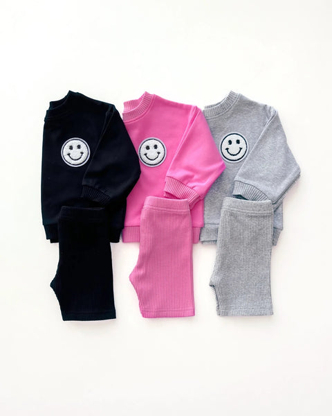Smiley Top & Biker Shorts Set | Black - PREORDER