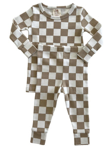 Organic Top & Shorts Set | Tiramisu Checkerboard - PREORDER