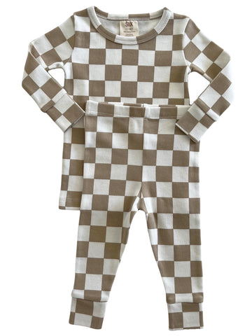 Organic Top & Shorts Set | Tiramisu Checkerboard - PREORDER