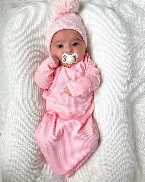 Organic Ribbed Gown | Pink - PREORDER